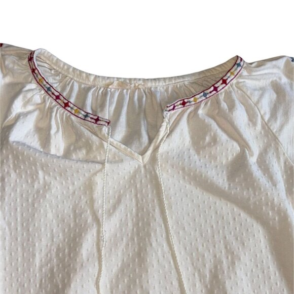 Solitaire Womens Embroidered Puff Sleeve Blouse-Cream-M-GUC - Picture 2 of 8